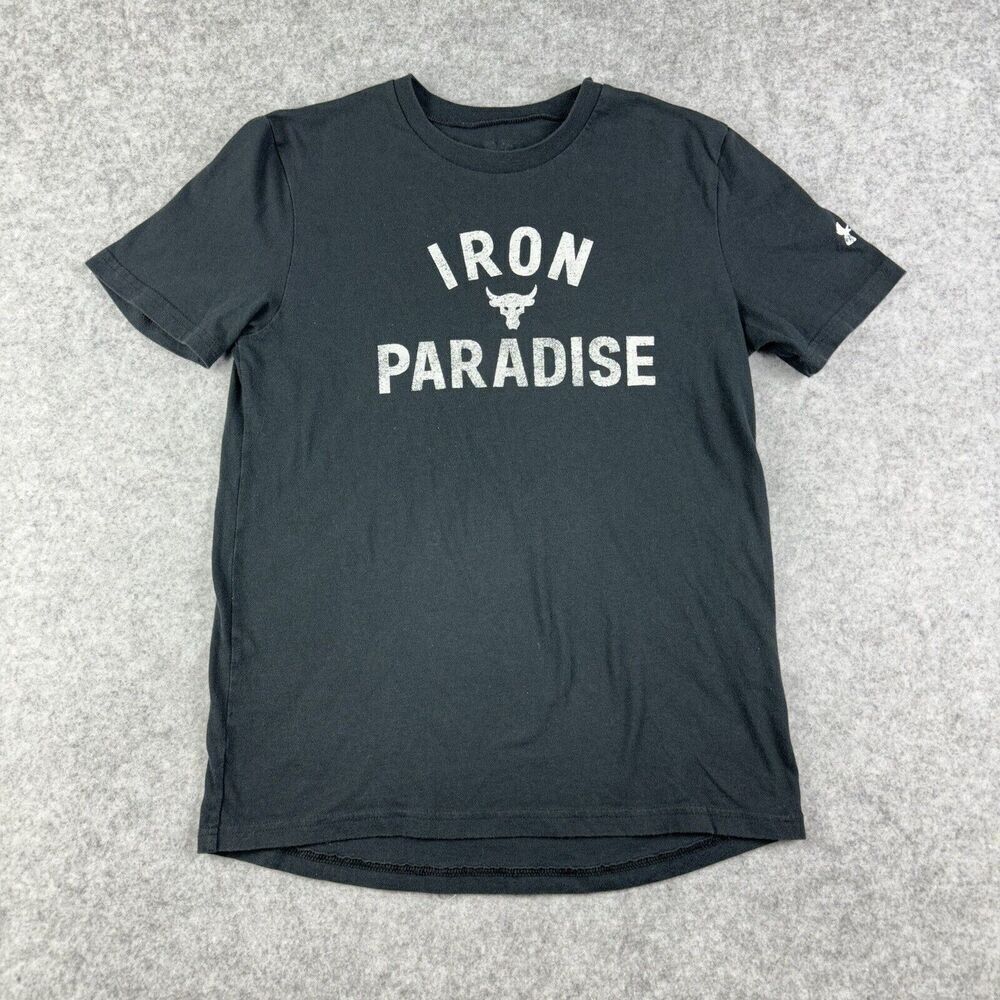 Under Armour Shirt Youth Large Black Project Rock Loose Iron Paradise Athletic